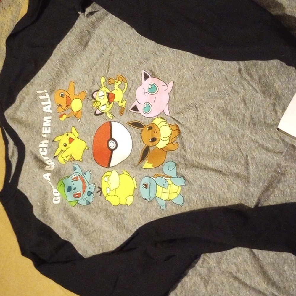 Pokemon large gray with black sleeve